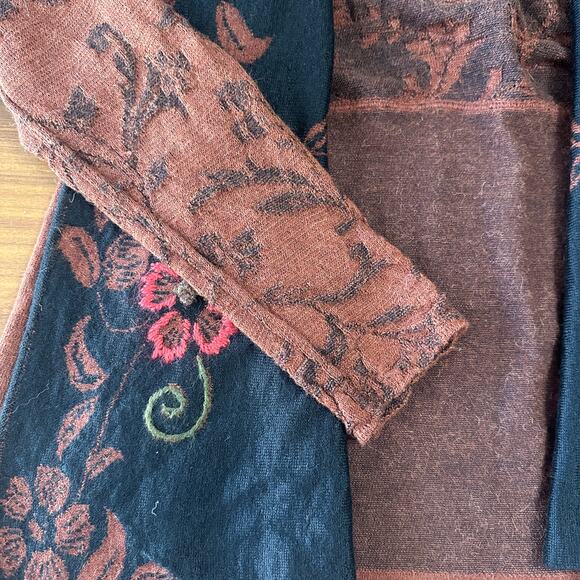 Caamana 100% Peruvian Alpaca Brown Floral Cardigan, Boho, Artisan, Luxury, Large - Picture 2 of 9